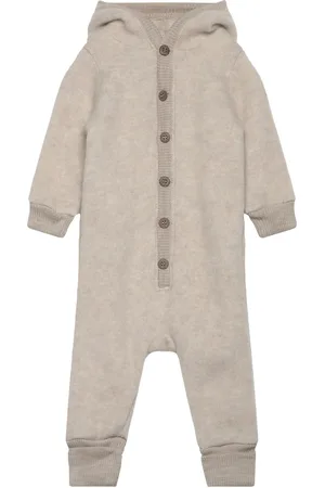 Mikk-Line Wool Baby Suit W. Hood Outerwear Fleece Outerwear Fleece Suits Beige