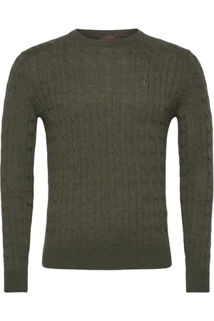 Morris Merino Cable Ck Tops Sweat-shirts & Hoodies Sweat-shirts Khaki Green