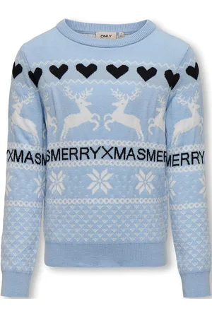 ONLY Kogmerry Xmas Ls O-Neck Box Cs Knt Tops Knitwear Pullovers Blue