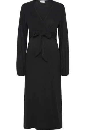 Mama;licious Mltrinity Tess Ls Jrs Midi Dress 2F Polvipituinen Mekko Black