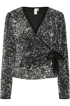 Y.A.S Elle Ls Wrap Top - Show Tops Blouses Long-sleeved Silver