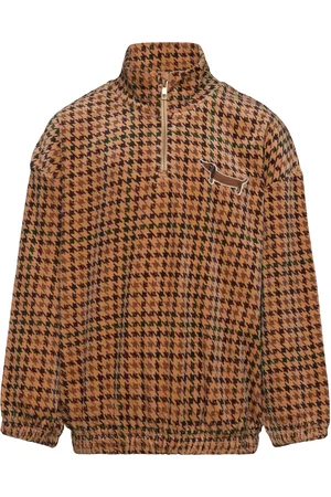 Mini Rodini Dog Houndstooth Aop Velour Halfzip Sweatshirt Tops Sweat-shirts & Hoodies Sweat-shirts Brown