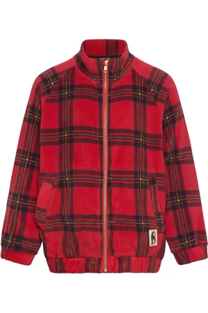 Mini Rodini Check Aop Fleece Jacket Outerwear Fleece Outerwear Fleece Jackets Red