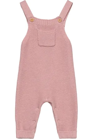 MANGO Cotton Knit Dungarees Bottoms Dungarees Pink