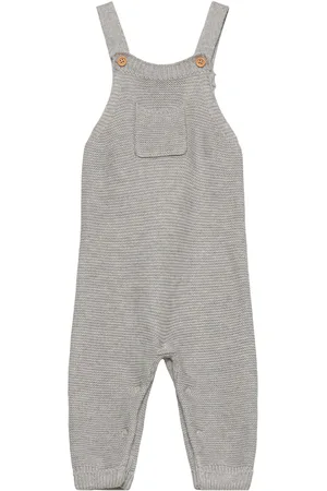 MANGO Cotton Knit Dungarees Bottoms Dungarees Grey