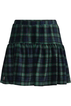 Ralph Lauren Plaid Tiered Corduroy Skirt Dresses & Skirts Skirts Short Skirts Navy