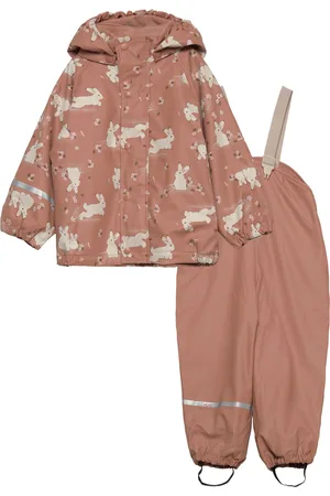 CeLaVi Rainwear Set - Aop, W. Fleece Outerwear Rainwear Rainwear Sets Pink