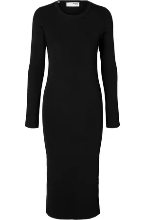 SELECTED Slfcaro Ls Rib Knit Long Dress Polvipituinen Mekko Black