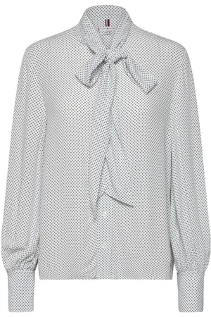 Tommy Hilfiger Polkadot Crepe Tie Neck Blouse Tops Blouses Long-sleeved Blue
