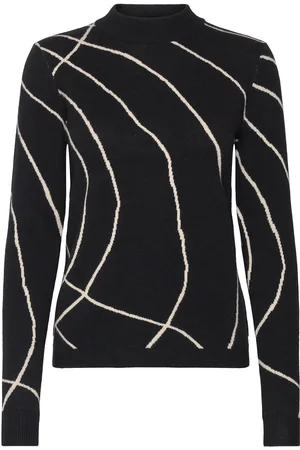 Object Objray L/S Knit Pullover Aop Tops Knitwear Jumpers Black