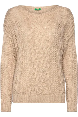 Benetton Sweater L/S Tops Knitwear Jumpers Beige