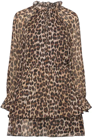 MANGO Leopard-Print Flared Dress Lyhyt Mekko Brown