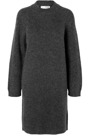 SELECTED Slflulu Ls High Neck Knit Dress Polvipituinen Mekko Grey