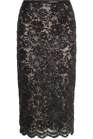 Stella Nova Delicate Lace Pencil Skirt Skirts Knee-length & Midi Skirts Black