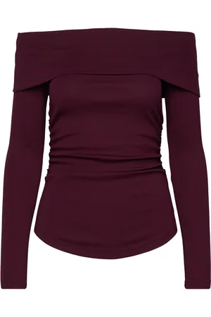 Ralph Lauren Cotton-Blend Off-The-Shoulder Top Tops T-shirts & Tops Long-sleeved Burgundy