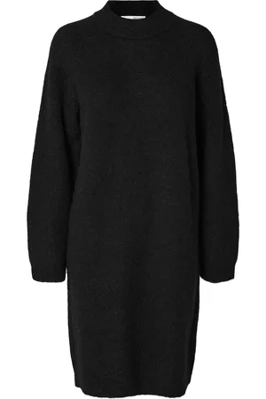 SELECTED Slflulu Ls High Neck Knit Dress Polvipituinen Mekko Black