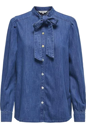 ONLY Onlakira Ls Bow Dnm Shirt Qyt Tops Shirts Denim Shirts Blue