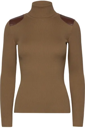 Ralph Lauren Stretch Cotton Modl-Ls Sweater Tops Knitwear Turtleneck Brown