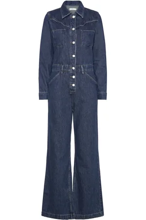 MANGO Long Denim Jumpsuit Bottoms Jumpsuits Blue
