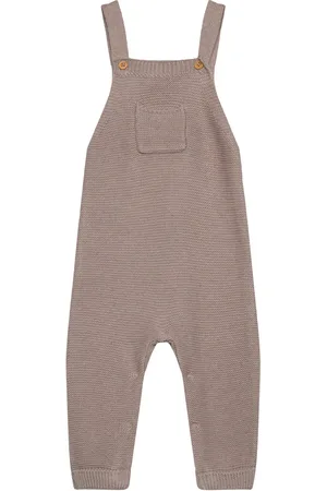 MANGO Cotton Knit Dungarees Bottoms Dungarees Beige