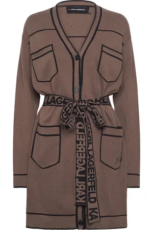 Karl Lagerfeld Branded Belted Cardigan Designers Knitwear Cardigans Brown
