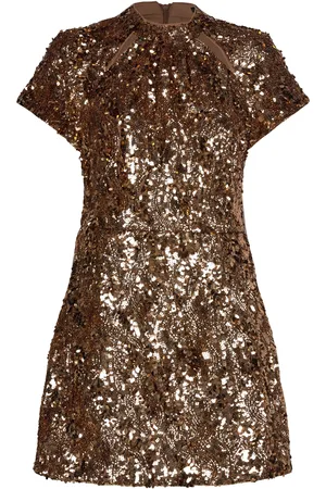 French Connection Sequin Mesh Dress Lyhyt Mekko Gold