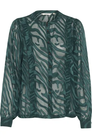 Cream Cryana Shirt Tops Blouses Long-sleeved Green