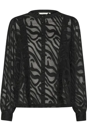 Cream Cryana Shirt Tops Blouses Long-sleeved Black