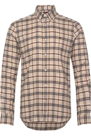Morris Soft Check Flannel-Slim Fit Tops Shirts Casual Beige
