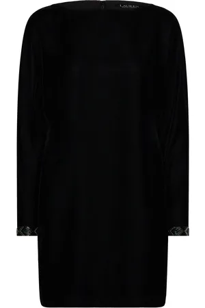 Ralph Lauren Beaded-Trim Velvet Cocktail Dress Lyhyt Mekko Black