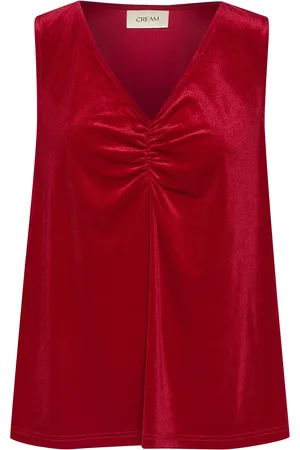 Cream Crpativa Blouse Tops Blouses Sleeveless Red
