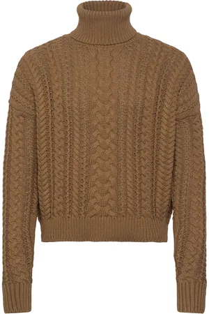 Ralph Lauren Cable-Knit Cotton-Blend Turtleneck Tops Knitwear Turtleneck Khaki Green