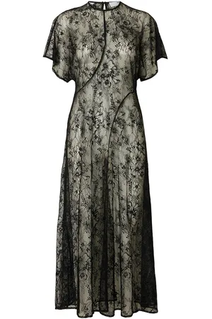 SELECTED Slfdaphne Ss Midi Lace Dress Polvipituinen Mekko Black