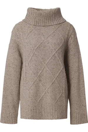 Lexington Emma Wool Blend Cable Knitted Roll Neck Tops Knitwear Turtleneck Beige
