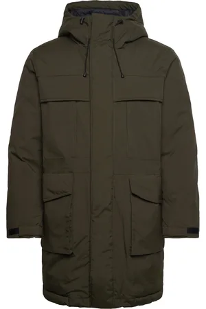 Knowledge Cotton Apparal Apex Canvas Long Padded Coat - Grs Parka Takki Khaki Green
