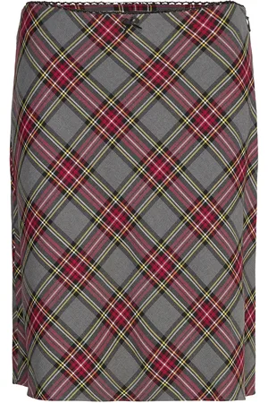 MANGO Check Skirt With Lace Finish Skirts Short Skirts Grey