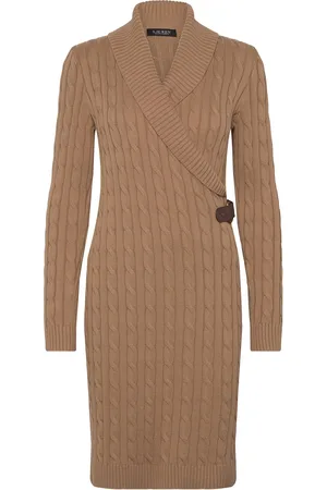 Ralph Lauren Cable-Knit Buckle-Trim Sweater Dress Polvipituinen Mekko Beige