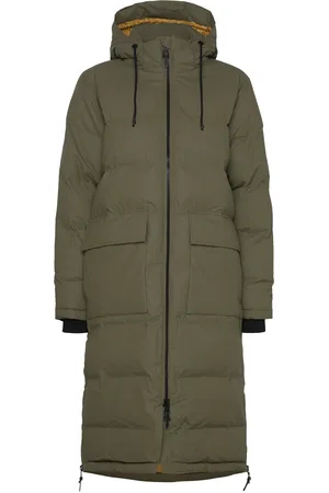 Tretorn Shelter Pu Coat Topattu Pitkä Takki Khaki Green