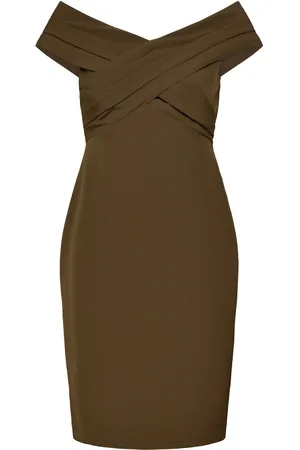 Ralph Lauren Plshd Crepe-Cocktail Dress Lyhyt Mekko Khaki Green