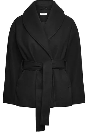 Gina Tricot Shawl Collar Short Coat Villakangastakki Black