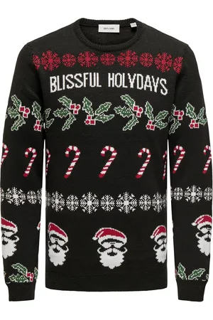 Only & Sons Onsxmas Reg 5 Allover Crew Knit Tops Knitwear Round Necks Black