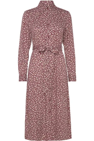 GANT Slim Floral Print Shirt Dress Polvipituinen Mekko Burgundy