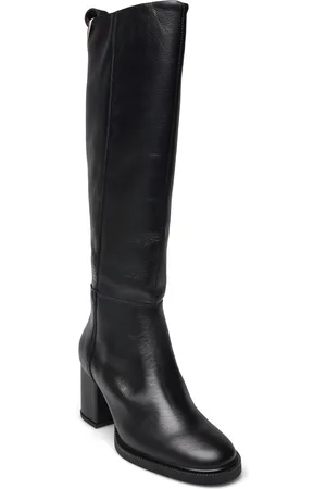 Tommy Hilfiger Long Boot Mid Wrapped Lthr Heel Korkeavartiset Saapikkaat Black