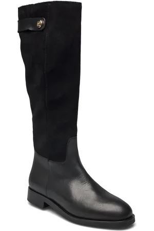 Tommy Hilfiger Th Stud Leather Mix Long Boot Korkeavartiset Saapikkaat Black