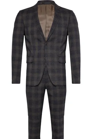 Lindbergh Checked Stretch Suit Puku Brown