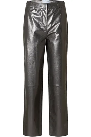 SELECTED Slfcora Mw Leather Pant Bottoms Trousers Leather Leggings-Housut Silver