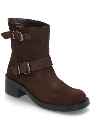 Bianco Biaharper Mid Calf Biker Boot Oily Suede Shoes Boots Ankle Boots Ankle Boots Flat Heel Brown