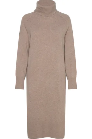 GANT Herringb Detail Rollneck Dress Dresses Knitted Dresses Beige