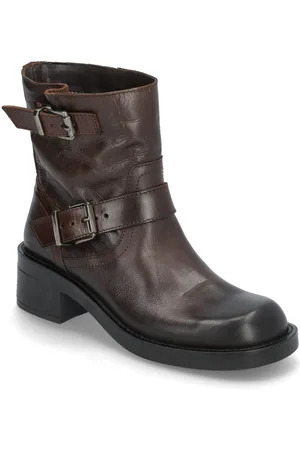 Bianco Biaharper Mid Calf Biker Boot Pull Up Leather Shoes Boots Ankle Boots Ankle Boots Flat Heel Brown