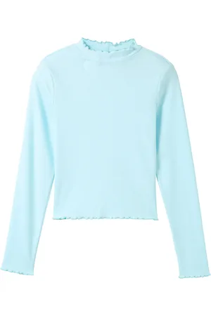 TOM TAILOR Cropped Rib Longsleeve Tops T-shirts Long-sleeved T-shirts Blue